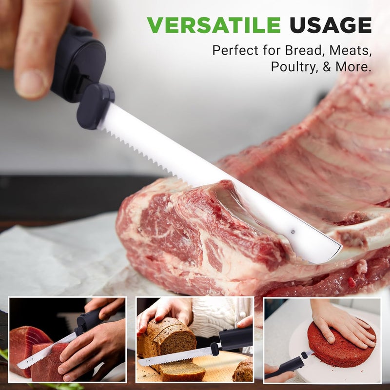 NutriChef Cordless Electric Knife | Easy to Use Constant ON/OFF Safety Function | Lightweight Kitchen Knife | Carve Turkey, Meats, Poultry, Bread & Cheese | 11.42’’ Stainless Steel Blades | Black - Image 2